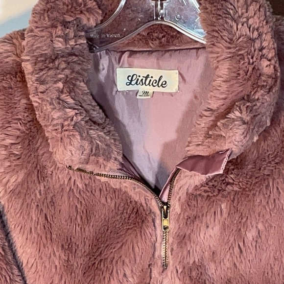 Listicle 1/4 zip Faux fur soft pullover popover teddy bear Mauve cozy M - Picture 3 of 11